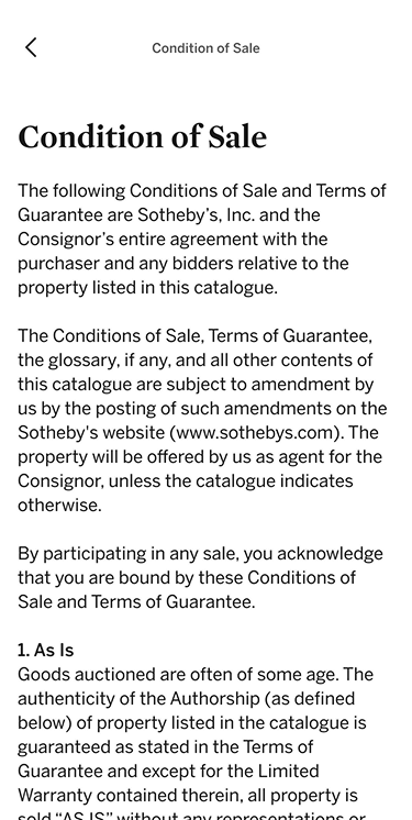 Sotheby's mobile app screen 4
